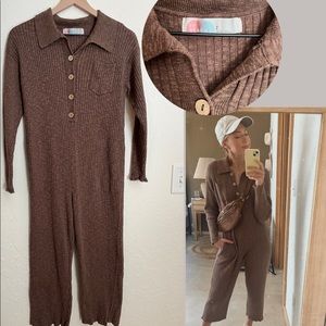Free People Beach Brown Knit Jumpsuit